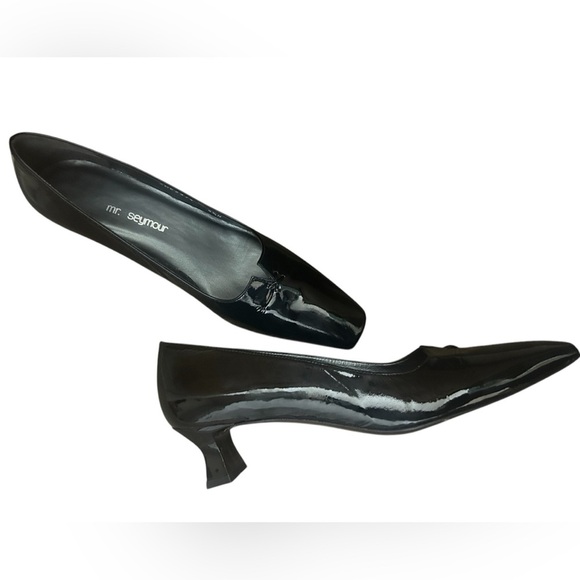 Mr.Seymour NWOT 8.5 patent leather block kitten heel pumps with micro square toe - Picture 1 of 13